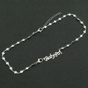Standing Peach Heart Splicing Necklace, Hipster Stainless Steel Letter Pendant Collarbone Chain Tanjing - Product Image 2