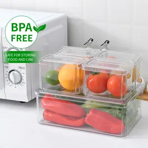 透明可堆叠食品保鲜盒冰箱储存空矩形塑料保鲜盒带盖
