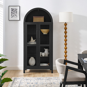 A High Arched Storage Cabinet with a <b>Lamp</b>, a Modern Retro-style Wooden Storage Cabinet with <b>Adjustable</b> Glass Partitions - Product Image 5