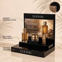 Présentoir de Comptoir Moderne Noir Brillant en Acrylique Multi-Niveaux pour Soins de la Peau, avec Affiches Magnétiques Interchangeables, Écologique et Facile à Assembler