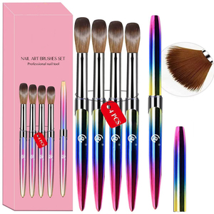 Flat Crystal Nail Art Gel <b>Brush</b> Crimped Ferrule Metal Stem Nylon Bristle Painting Drawing Liner <b>Brush</b> for Acrylic UV Gel - Product Image 1