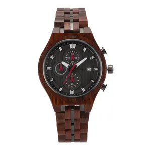 Luxury Water Resistant Men Chronograph Watches OEM Wood with Steel