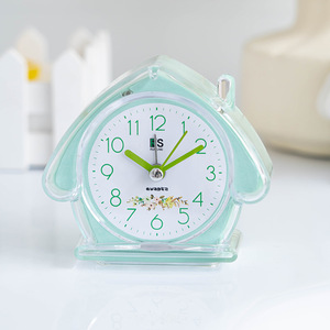 Venta directa de fábrica de relojes despertadores de plástico sencillos para estudiantes con luces, diseños de casas en colores pastel, esfera transparente y fáciles de usar. - Product Image 2