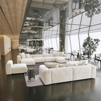 VOXHOME Mobilier de hall d'hôtel moderne, canapé modulaire sectionnel en velours côtelé beige, compressé sous vide, 6, 7, 8 ou 9 places