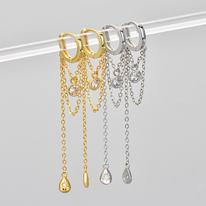 Boucles <span class=keywords><strong>d</strong></span>'oreilles manchette en forme de cœur avec pompon, style long, design indie, effet amincissant pour le visage, <span class=keywords><strong>bijoux</strong></span> tendance - Product Image 1