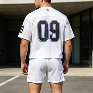 sports jersey Men's T-Shirt <b>Set</b>,Sporty V-Neck 100% Polyester Breathable <b>Knitted</b> Summer Wear with Number Print on Sleeves - Product Image 4
