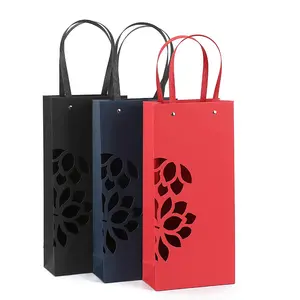 Champagne Creative Hollow Portable Gift Bag Long Beer Black Paper Red Wine Bottle Packaging Bags With Handles