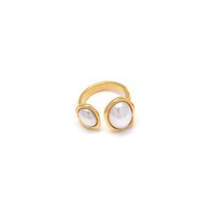 Fashion <b>Rings</b> <b>Gold</b> Plated 316L Stainless Steel Sustainable Resistant Pearl Inlay Design - Product Image 3