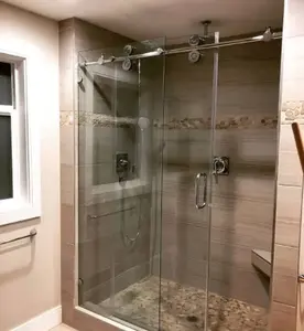 Tuyau carré en acier inoxydable, boîtier de douche sans cadre, quincaillerie de porte de douche coulissante en verre