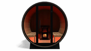 Cabine de sauna baril extérieure moderne pour 2 personnes économe en énergie générateur de vapeur sèche en cèdre rouge et pruche pour les locations de vacances - Product Image 4