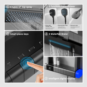 Panneau <span class=keywords><strong>de</strong></span> <span class=keywords><strong>douche</strong></span> cascade LED à succès avec mitigeur thermostatique numérique intelligent, fonction pluie et douchette à main, prêt à être expédié - Product Image 3