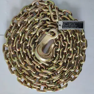 Chaîne de levage galvanisée dorée G80, 1 pièce, chaîne de cargaison, avec crochet coudé