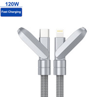 Câble de charge super rapide 120W avec lanière, sangle anti-perte pour téléphone, câble tressé multi-connecteurs Type C LUSB a