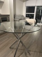 Table à manger ronde en verre transparent moderne avec 4 chaises en velours, meubles de restaurant à domicile, ensemble de table à manger 4 places