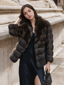 Nuovo Stile Autunno e Inverno, Cappotto in Finta Pelliccia di Visone Viola Pieno di Stelle con Collo di Visone, Giacca da Donna Stile Europeo e Americano - Product Image 3