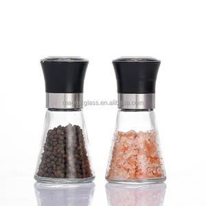 Mini juego de tarros de molinillo de sal y pimienta de vidrio personalizado Juego de botellas de molinillo de pimienta y sal Tapa de acero - Product Image 1