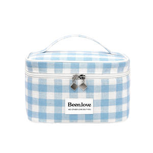 กระเป๋าเครื่องสำอาง Beenlove ลายสก็อต ขนาดใหญ่ พกพาสะดวก สำหรับเดินทาง จัดเก็บเครื่องสำอาง พร้อมซิปและหูหิ้ว - Product Image 3