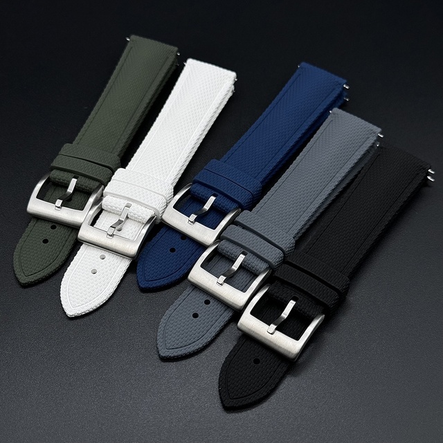 Wholesale  Navy Black White Fabric Pattern FKM Watch Bands 20mm 22mm 21mm Fluoroelastomer Watch Strap