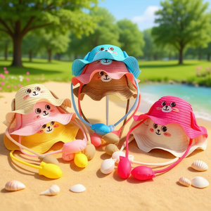 Cappello di paglia con airbag a forma di orso dei cartoni animati per bambini, taglia unica. - Product Image 2