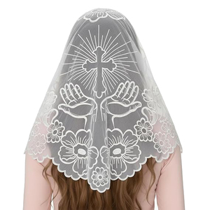 Veli Mantilla per Chiesa Cattolica, Velo Triangolare con Mani in Preghiera e Croce, Copricapo per Messa Latina per Donne - Product Image 3
