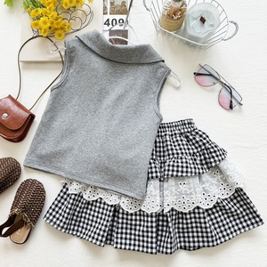 Top Senza Maniche con Colletto a Quadretti Leggero e Traspirante per Bambine, Outfit Estivo Casual per Tutti i Giorni - Product Image 5