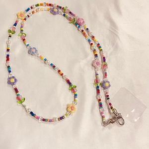 Colorful Phone Lanyard Crossbody 120cm Tulip Flower Bag Pendant Long Beaded Lanyard Girls Bag Chain Charm for Daily Decoration