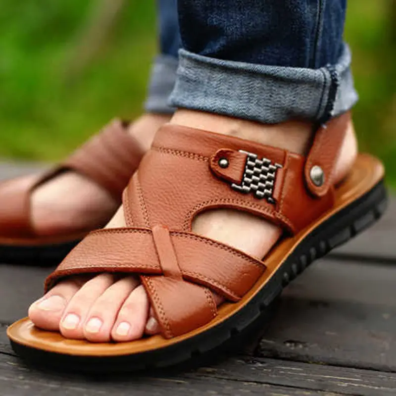 รองเท้าแตะหนังของผู้ชาย,รองเท้าเดินสวมใส่สบายแนวโรมันพื้นนิ่มสำหรับฤดูร้อนปี L0254