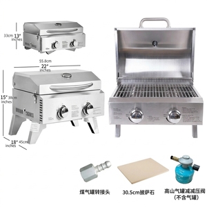 Grill a Gas Propano in Acciaio Inossidabile per Cucina, Affumicatore ad Alta Temperatura, Barbecue da Esterno a 2 Bruciatori, Griglia Portatile a Gas per Campeggio - Product Image 3