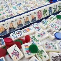 Set Mahjong Klasik Amerika 160 Buah Lengkap, Ubin Akrilik Warna Krem dengan Motif Naga, Angin, dan Joker, Siap untuk Turnamen