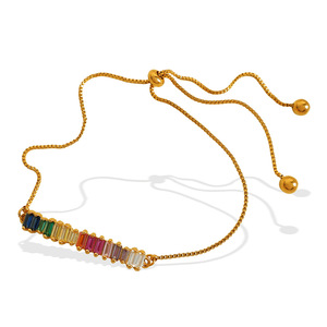 Pulsera de Zirconia Arcoíris Dorada con Cristales Coloridos, Joyería Unisex para Uso Diario, Engaste de Canal, Pulsera de Acero de Titanio - Product Image 5