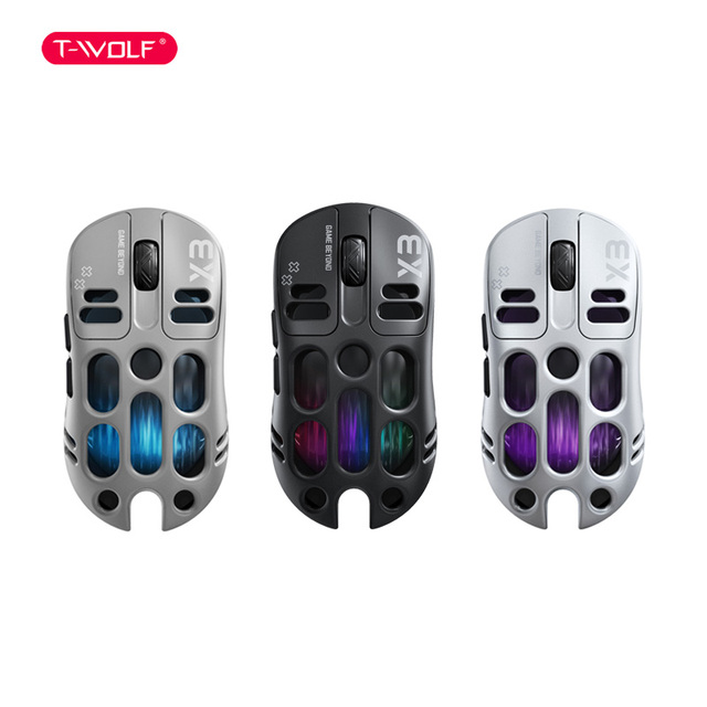 T-WOLF X3 Basic Version RGB Colorful Light-Emitting Tri-Mode Gaming Mouse Visually Stunning Hollow Design Mouse Factory Price