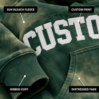 Ensemble streetwear homme : Hoodie zippé oversize en molleton de coton 420 GSM vert délavé personnalisé et short imprimé effet délavé soleil et usé