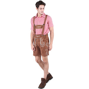 Men's Oktoberfest Costume Red Plaid Shirt With Brown <b>Suspender</b> Shorts Stage Performance Wear Adult Size 6650 - Product Image 5