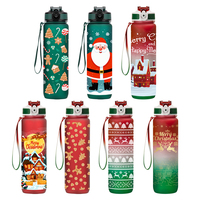Noël En Gros Transparent Portable 1L Dégradé De Couleur Sport Bouteille D'eau En Plastique Avec Couvercle Pop-up Paille