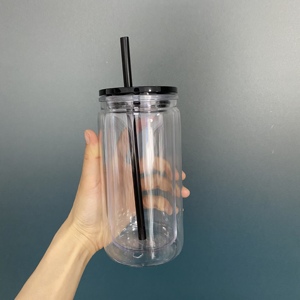 Mossion Wholesale <strong>Bulk</strong> 16oz <strong>Clear</strong> <strong>Double</strong> <strong>Wall</strong> <strong>Plastic</strong> Snowglobe Cup Acrylic Snow Globe <strong>Tumbler</strong> with Pre Drilled Hole and Plug - Product Image 2
