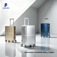 Valise rigide légère de luxe avec cadre en aluminium, coque PC 3 couches, roulettes silencieuses, double roues, serrure TSA, logo métallique personnalisé