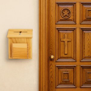 Boîte aux lettres à suggestions en bois de pin naturel de comptoir et murale avec couvercle à charnière verrouillable - Product Image 2