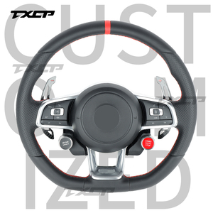 Volant en cuir intégral compatible avec Volkswagen Polo <span class=keywords><strong>gti</strong></span> Scirocco Jetta Passat GTS GTE GLI R-Line <span class=keywords><strong>Golf</strong></span> 6 Mk4 Mk5 Mk7 GTD CC Polo - Product Image 1