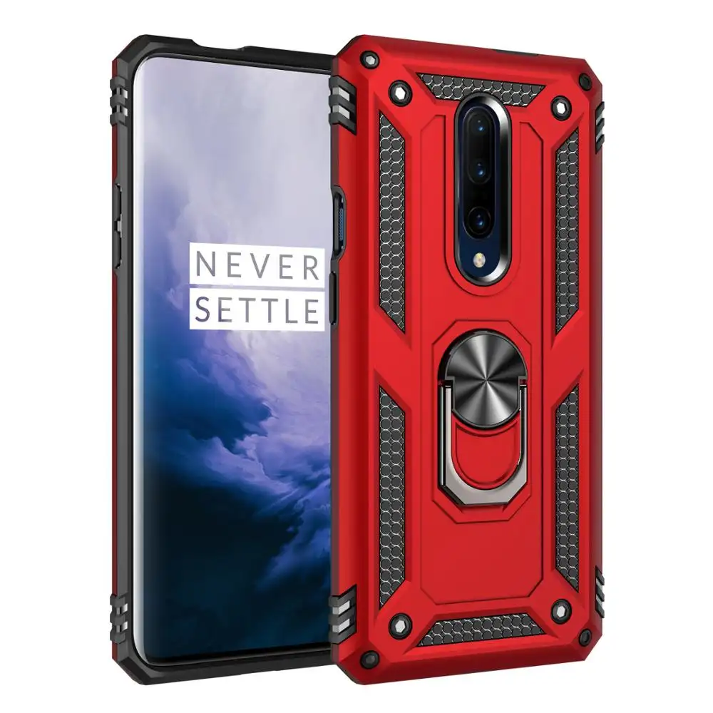 For Oneplus 7 8 9 T R Z Pro Military Hard Metal Ring Magnetic Car Holder Kickstand Armor Mobile Phone Case Back Cover