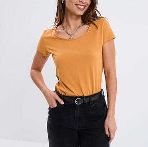 Camiseta Minimalista de Manga Corta con Cuello Redondo, 100% Algodón, Costuras Planas, Etiqueta sin Etiquetas, Diseñada para Piel Sensible de Mujer, Cómoda y de Secado Rápido - Product Image 2