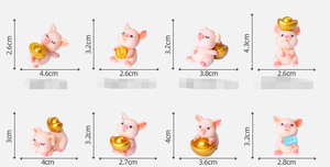 Grosir Miniatur 3D kartun hewan Beruntung resin babi patung dengan goin koin yuan bao dolar gantungan kunci uang diy ornamen lucu - Product Image 6