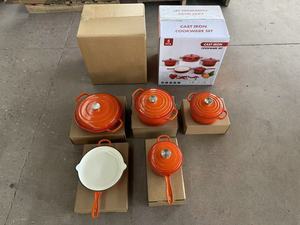 Ensemble de batterie de cuisine en fonte émaillée LFGB FDA, 5 pièces : casseroles, faitouts, poêle, casserole à sauce, marmites, compatible cuisinière et four - Product Image 6