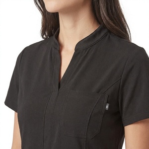 Blouse médicale tricotée noire à fermeture éclair sur le devant pour femme, à manches longues, uniforme d'hôpital et d'infirmière, détection d'aiguilles - Product Image 6