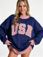 Sweater Wanita OEM Mock Neck HD Print Color Block 100% Katun Fleece Oversized Pullover Jumper