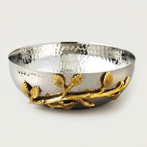 Tazón de Metal Hecho a Mano con Diseño de Rama con Hojas Doradas, Vajilla de Estilo Vintage para Regalos, Decoración y Servicio de Alimentos, Venta al Por Mayor - Product Image 1