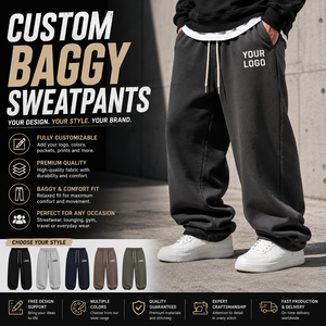 Pantalon de jogging ample personnalisé en coton épais, coupe large, délavé, style streetwear, avec cordon de serrage et poches pour homme - Product Image 1