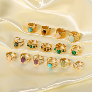 Bijoux à la mode or 18 carats plaqué acier inoxydable réglable creux pierre précieuse pierre naturelle anneau femmes <span class=keywords><strong>cadeau</strong></span> - Product Image 4