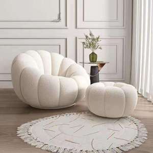 Sillón de Salón de Diseño Nórdico Moderno y Lujoso, Tapizado en Terciopelo, con Forma de Calabaza, Sillón Individual de Tela de Lana para el Hogar, Oficina, Dormitorio, Hotel - Product Image 2