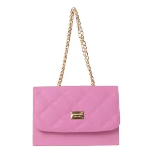 Bolso de Mano Casual de Lujo para Mujer Fana Melina, Color Rosa, Cuero Genuino, Correa de Cadena, Diseño de Diamantes - Product Image 4