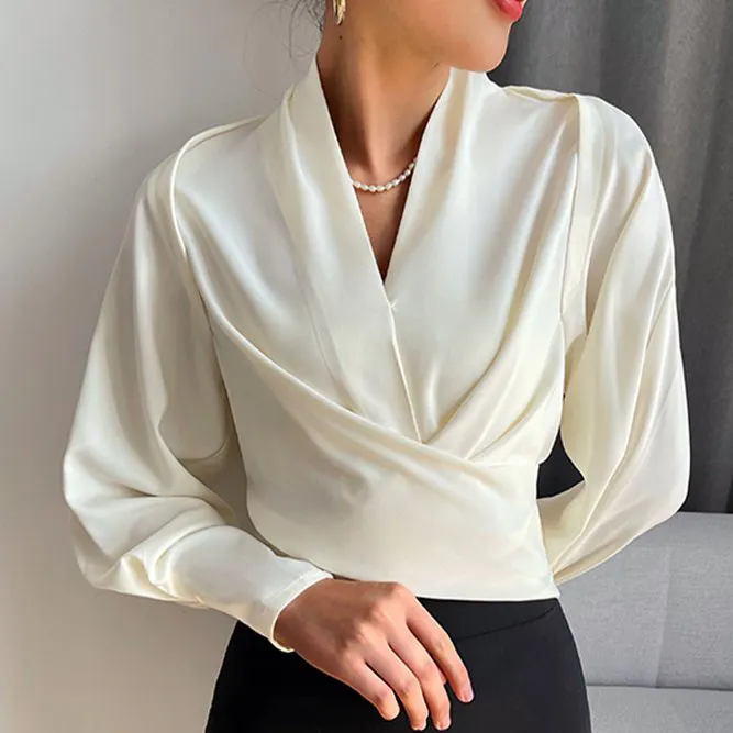 2023 ninguno nuevo diseño de manga larga con cuello en V elegante blusa Formal informal para mujer